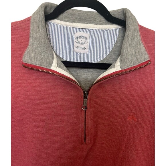 Brooks Brother Mens 1/4 Zip Sweatshirt Salmon Knit Mock Neck Cotton Blend M - Picture 3 of 6